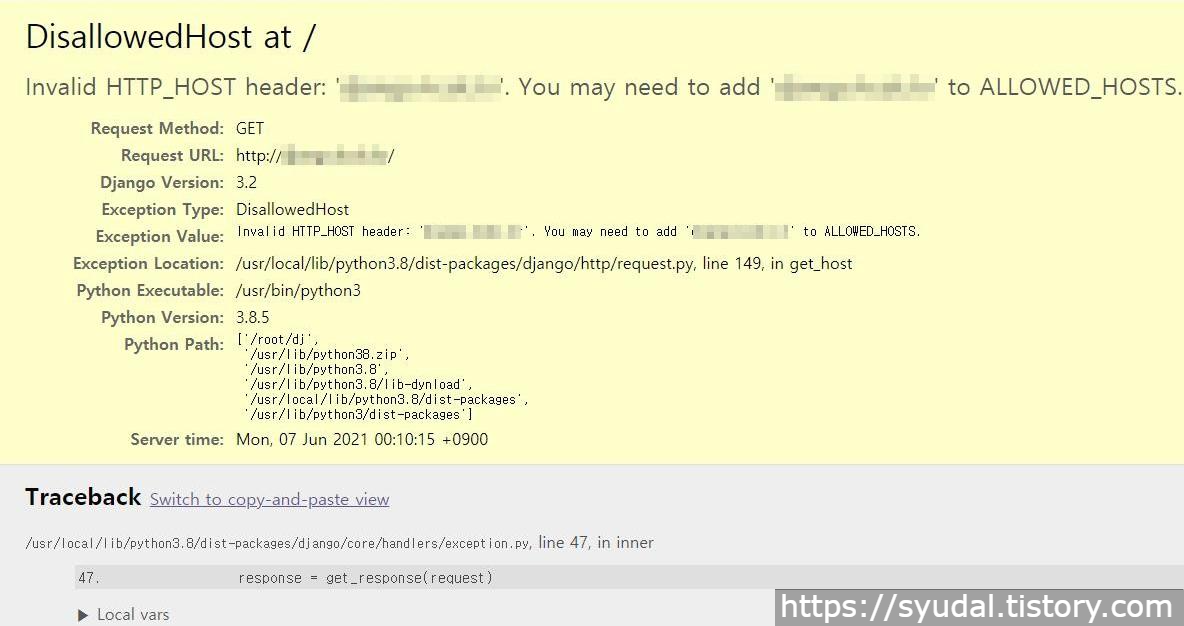 [Python, Django] DisallowedHost 오류 Invalid HTTP_HOST 해결하기 포스트 Teaser